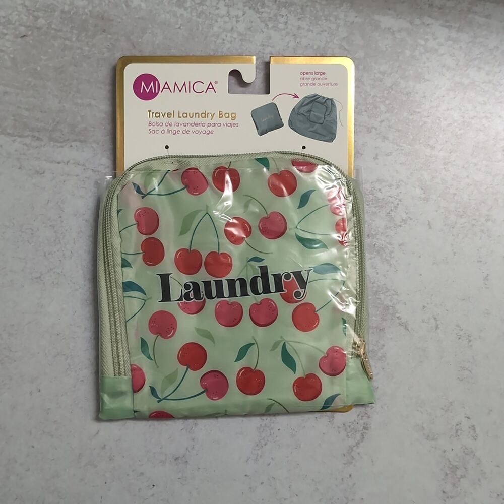 NWT Miamica Cherry Pattern Travel Laundry Bag Zipper Closure Compact
